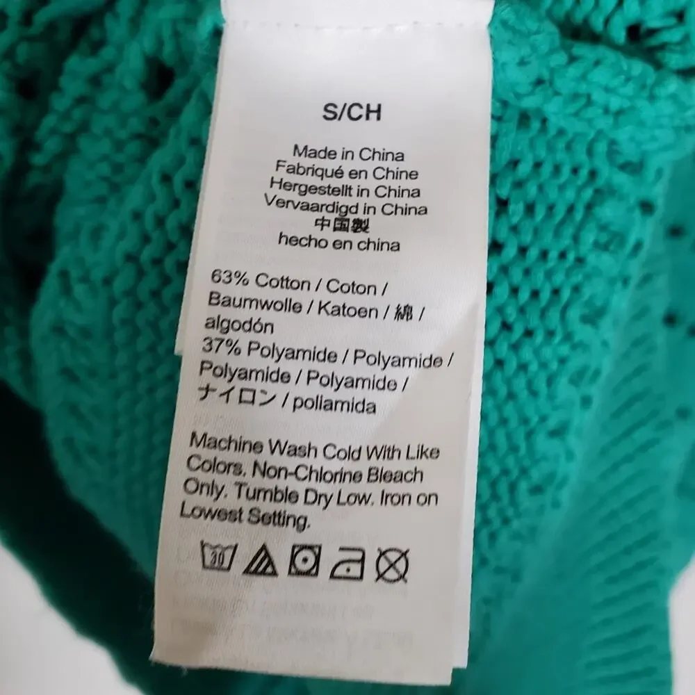 J. Crew Balloon sleeve pointelle sweater Green AW847 Teal Size Small